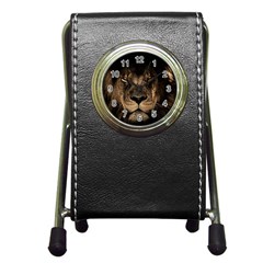 African Lion Mane Close Eyes Pen Holder Desk Clock by Ket1n9