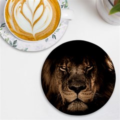 African Lion Mane Close Eyes Uv Print Round Tile Coaster by Ket1n9