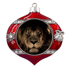 African Lion Mane Close Eyes Metal Snowflake And Bell Red Ornament by Ket1n9