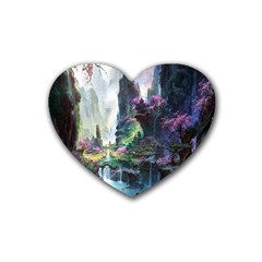 Fantastic World Fantasy Painting Rubber Heart Coaster (4 Pack) by Ket1n9