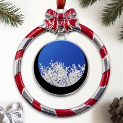 Crown Aesthetic Branches Hoarfrost Metal Red Ribbon Round Ornament by Ket1n9