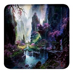 Fantastic World Fantasy Painting Square Glass Fridge Magnet (4 Pack) by Ket1n9