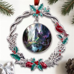 Fantastic World Fantasy Painting Metal X mas Wreath Holly Leaf Ornament by Ket1n9