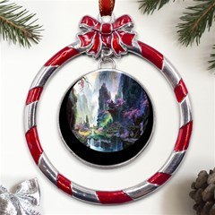 Fantastic World Fantasy Painting Metal Red Ribbon Round Ornament by Ket1n9