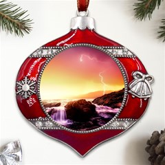 California Sea Ocean Pacific Metal Snowflake And Bell Red Ornament