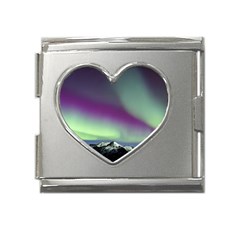 Aurora Stars Sky Mountains Snow Aurora Borealis Mega Link Heart Italian Charm (18mm) by Ket1n9