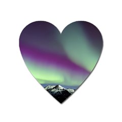 Aurora Stars Sky Mountains Snow Aurora Borealis Heart Magnet by Ket1n9