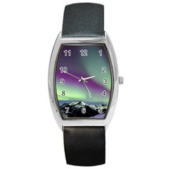 Aurora Stars Sky Mountains Snow Aurora Borealis Barrel Style Metal Watch by Ket1n9