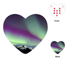 Aurora Stars Sky Mountains Snow Aurora Borealis Playing Cards Single Design (heart) by Ket1n9