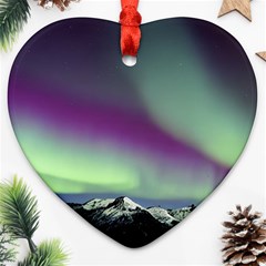 Aurora Stars Sky Mountains Snow Aurora Borealis Heart Ornament (two Sides) by Ket1n9