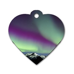 Aurora Stars Sky Mountains Snow Aurora Borealis Dog Tag Heart (one Side) by Ket1n9