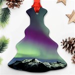 Aurora Stars Sky Mountains Snow Aurora Borealis Ornament (Christmas Tree)  Front