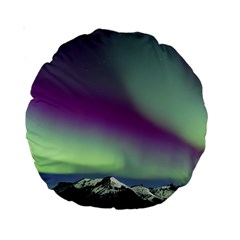 Aurora Stars Sky Mountains Snow Aurora Borealis Standard 15  Premium Round Cushions by Ket1n9