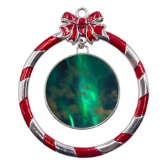 Northern-lights-plasma-sky Metal Red Ribbon Round Ornament by Ket1n9