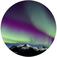 Aurora Stars Sky Mountains Snow Aurora Borealis Uv Print Round Tile Coaster by Ket1n9