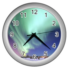 Aurora Borealis Alaska Space Wall Clock (silver) by Ket1n9