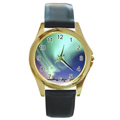 Aurora Borealis Alaska Space Round Gold Metal Watch by Ket1n9