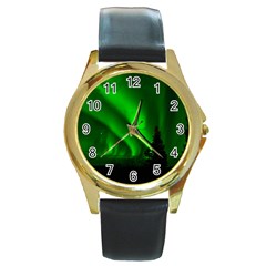 Aurora Borealis Northern Lights Round Gold Metal Watch by Ket1n9