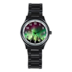 Aurora Borealis Northern Lights Stainless Steel Round Watch by Ket1n9