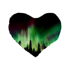 Aurora Borealis Northern Lights Standard 16  Premium Flano Heart Shape Cushions by Ket1n9