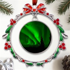 Aurora Borealis Northern Lights Metal X mas Wreath Ribbon Ornament by Ket1n9