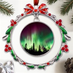 Aurora Borealis Northern Lights Metal X mas Wreath Ribbon Ornament by Ket1n9