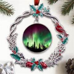 Aurora Borealis Northern Lights Metal X mas Wreath Holly Leaf Ornament by Ket1n9