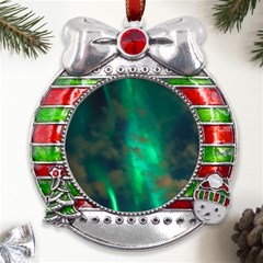 Northern Lights Plasma Sky Metal X mas Ribbon With Red Crystal Round Ornament by Ket1n9