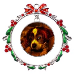 Cute 3d Dog Metal X mas Wreath Ribbon Ornament by Ket1n9