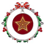 Christmas Star Seamless Pattern Metal X mas Wreath Ribbon Ornament Front