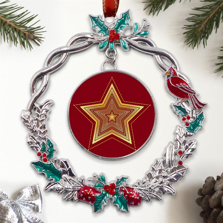 Christmas Star Seamless Pattern Metal X mas Wreath Holly leaf Ornament