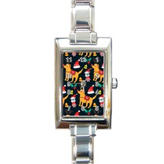 Funny Christmas Pattern Background Rectangle Italian Charm Watch by Ket1n9