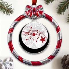 Christmas Star Snowflake Metal Red Ribbon Round Ornament by Ket1n9