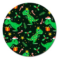 Christmas Funny Pattern Dinosaurs Magnet 5  (round) by Ket1n9