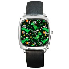 Christmas Funny Pattern Dinosaurs Square Metal Watch by Ket1n9