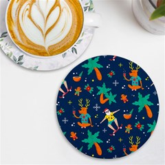 Colorful Funny Christmas Pattern Uv Print Round Tile Coaster by Ket1n9