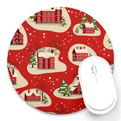 Christmas New Year Seamless Pattern Round Mousepad by Ket1n9