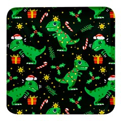 Christmas Funny Pattern Dinosaurs Square Glass Fridge Magnet (4 Pack) by Ket1n9