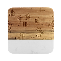 Christmas New Year Seamless Pattern Marble Wood Coaster (square)