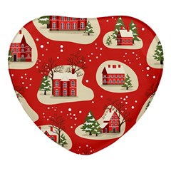 Christmas New Year Seamless Pattern Heart Glass Fridge Magnet (4 Pack)