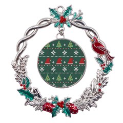 Beautiful Knitted Christmas Pattern Metal X mas Wreath Holly Leaf Ornament