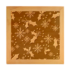 Christmas Pattern With Snowflakes Berries Wood Photo Frame Cube by Ket1n9