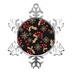 Christmas Pattern With Snowflakes Berries Metal Small Snowflake Ornament