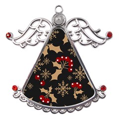 Christmas Pattern With Snowflakes Berries Metal Angel With Crystal Ornament