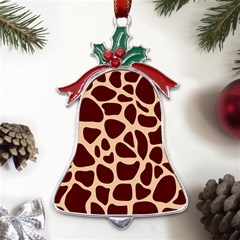 Animal Print Girraf Patterns Metal Holly Leaf Bell Ornament by Ket1n9