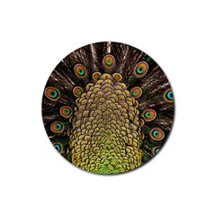 Peacock Feathers Wheel Plumage Rubber Round Coaster (4 Pack) by Ket1n9