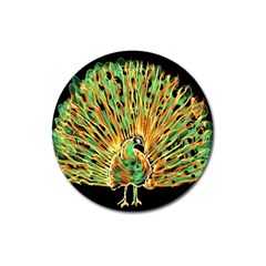 Unusual Peacock Drawn With Flame Lines Magnet 3  (round) by Ket1n9