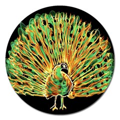 Unusual Peacock Drawn With Flame Lines Magnet 5  (round) by Ket1n9