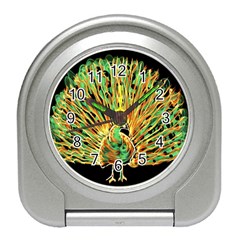 Unusual Peacock Drawn With Flame Lines Travel Alarm Clock by Ket1n9