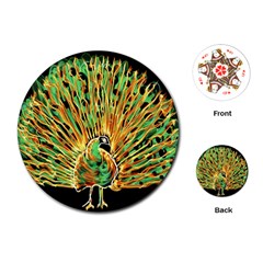 Unusual Peacock Drawn With Flame Lines Playing Cards Single Design (round) by Ket1n9